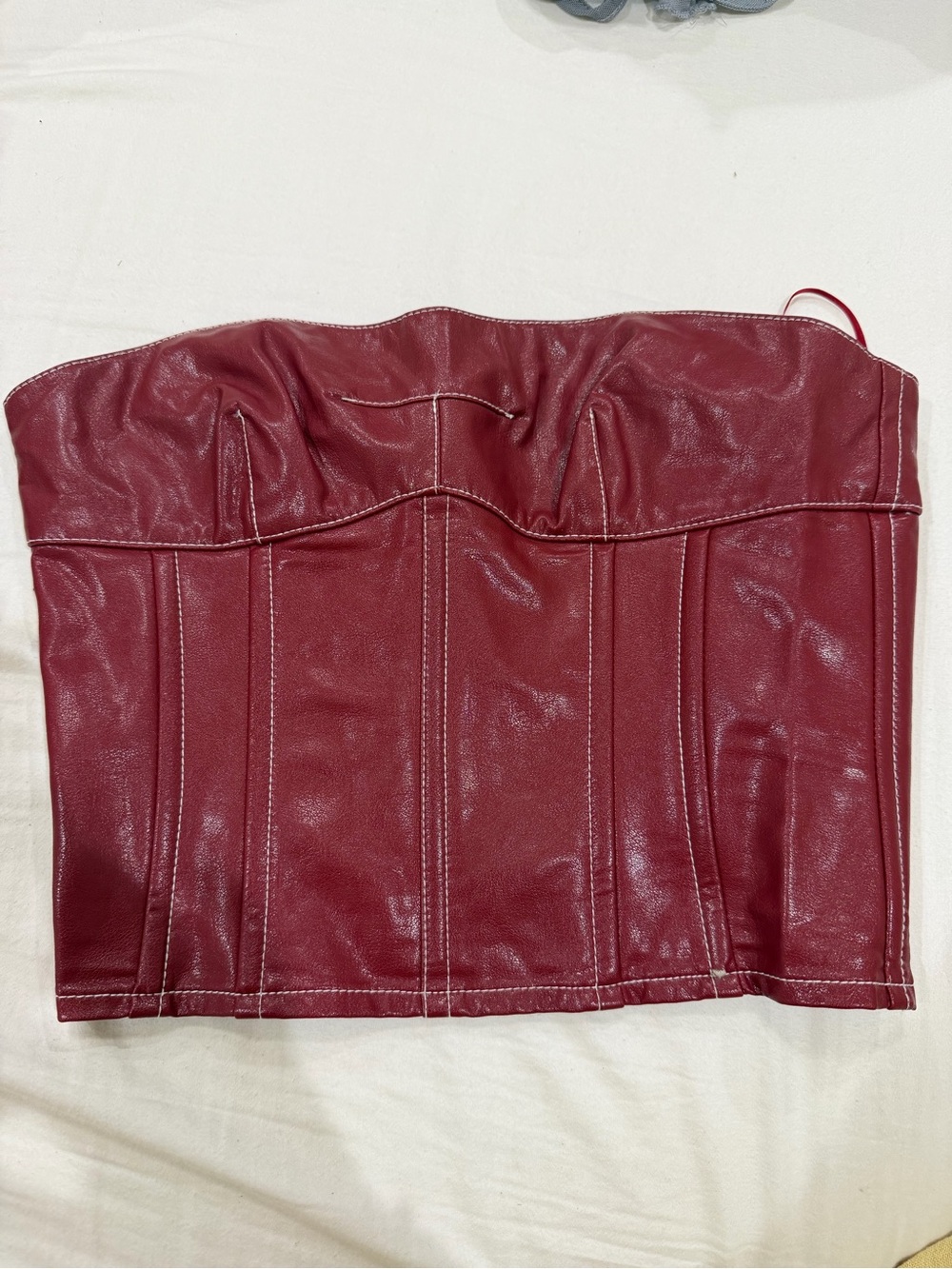 Strapless Faux Leather Bustier Top in Burgundy